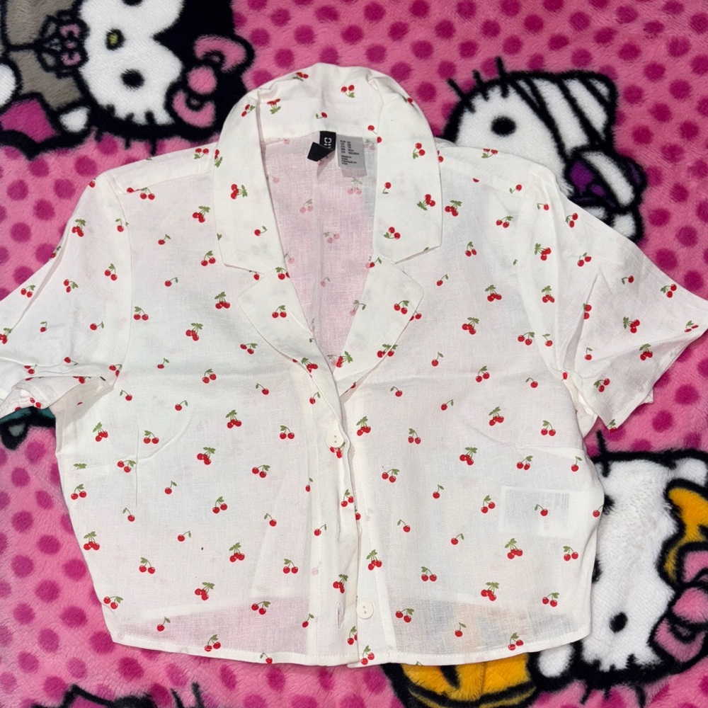 H&M White Shirt with Red Cherry Pattern